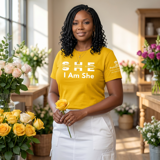 I Am She... She Prayed. She Stayed. She Survived. | Women's Faith Tee