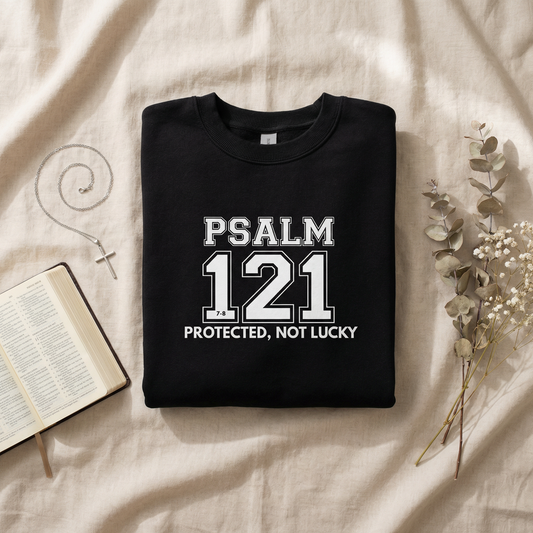 Protected, Not Lucky – Psalm 121 Varsity Crewneck
